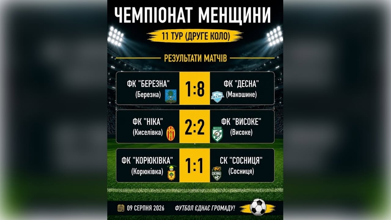 11-й тур чемпіонату Менщини з футболу: результати матчів